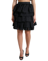 Dolce & Gabbana Black Tiered Aline High Waist Silk Mini Skirt -   -  Dolce & Gabbana.
